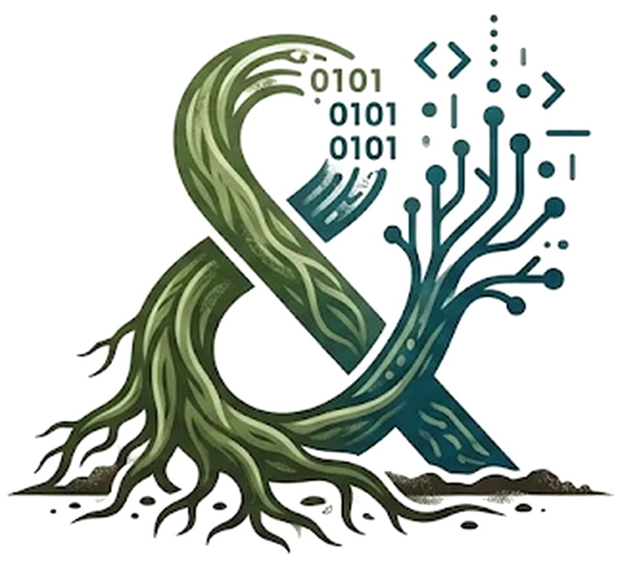Símbolo da Raiz & Code: um & que nasce de raízes e se ramifica em circuitos